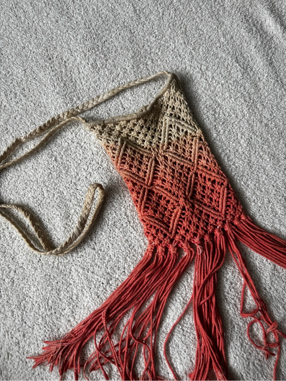 Ecote Handwoven Ombre Macramé Crossbody in Beige and Coral